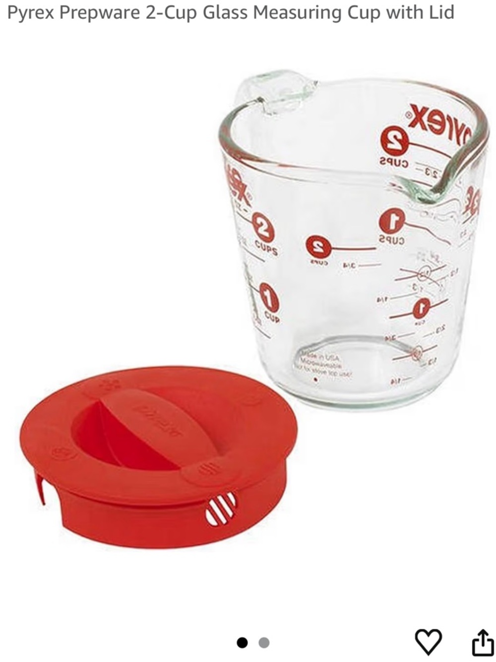 Pyrex Clear Glass 2-Cup Measuring Cup with Red Lid